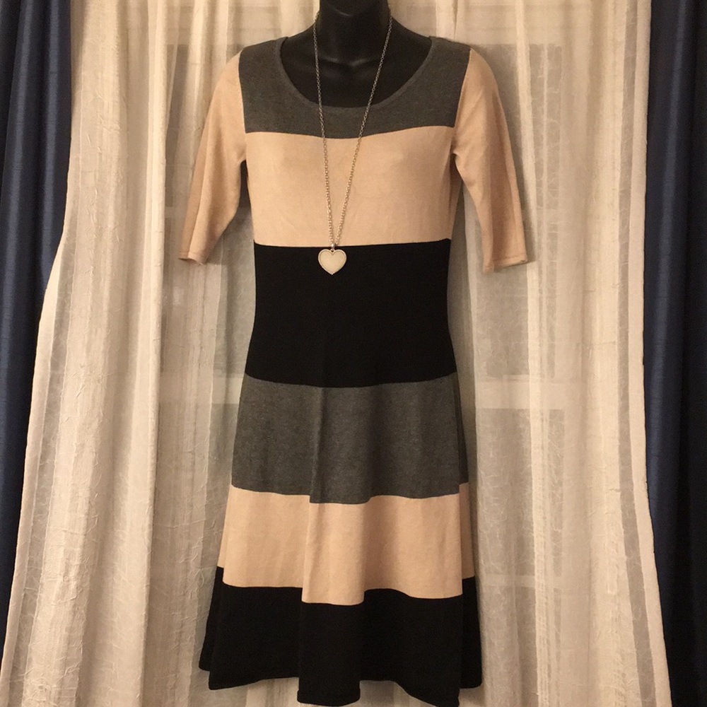 Dress Barn Striped Short Sleeved Sweater Dress